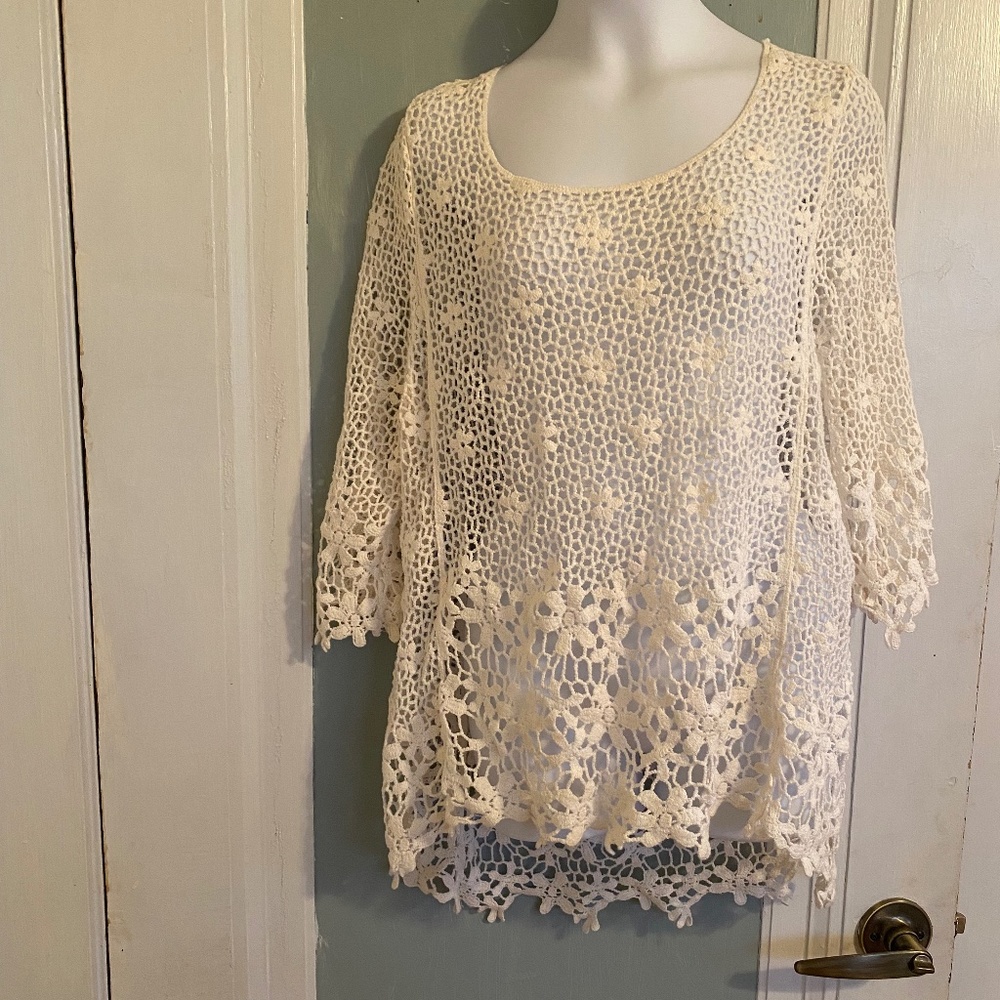 Summery white crochet top size large boho